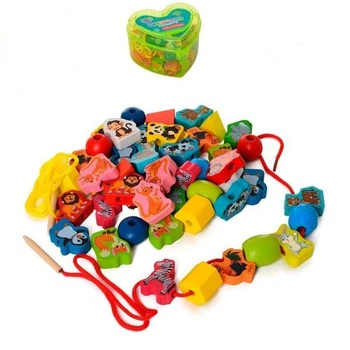 Деревянная игрушка-шнуровка MD 0344 в пластиковой коробочке-сердечке, Limo Toy Салатовая