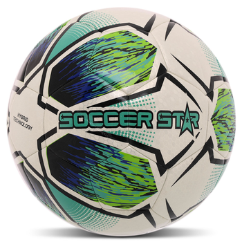 Мяч футбольный №5 PU ламинированный гибридная сшивка HYBRID SOCCER STAR TO-TOWN FB-4525_Белый-зеленый