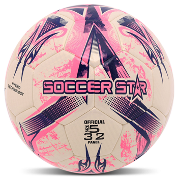 Мяч футбольный №5 PU ламинированный гибридная сшивка HYBRID SOCCER STAR TO-TOWN FB-4517_Белый-розовый