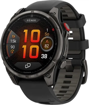 Smartwatch Garmin Fenix 8 Pro 47mm AMOLED Sapphire Carbon Gray DLC Titanium with Black/Pebble Gray Silicone Band (010-03198-01)