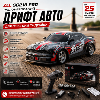 Радиоуправляемая машинка ZLL SG218 PRO 1:16 4WD на пульте управления до 25 км/ч, RC дрифт автомобиль, спортивная машинка, LED + батарейки в пульт
