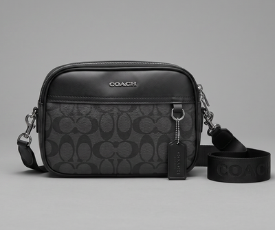 Мужская барсетка Coach прямоугольная черная. Маленькая сумка Coach с монограммой через плечо. Кросс-боди Coach ART066