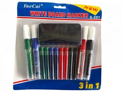 Комплект маркеров для белой доски Whiteboard Marker, 12шт + губка