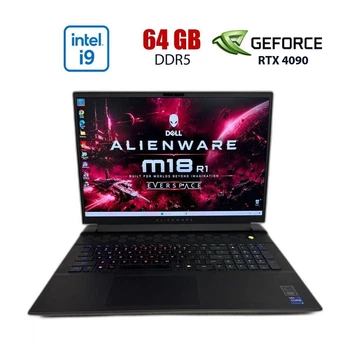 Игровой ноутбук Б-класс Dell Alienware m18 R1 / 18" (1920x1200) IPS / Intel Core i9-13980HX (24 (32) ядер по 2.2 - 5.5 GHz) / 64 GB DDR5 / 2000 GB SSD / nVidia GeForce RTX 4090, 16 GB GDDR6, 256-bit / WebCam б/у