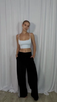 Жіночі велюрові штани вільного крою з лампасами Uaclothes 46-48 Чорний (like39091-195271350)