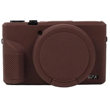 Защитный силиконовый чехол с колпачком на объектив для Canon G7X Mark II коричневый