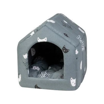 Домик для кошек и собак TEREMOK №1 30×35×35 см мягкий тканевый лежак-домик серый