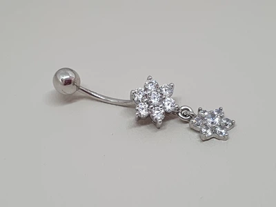 Золотая серьга-пирсинг Цветы с фианитами. 360090Б