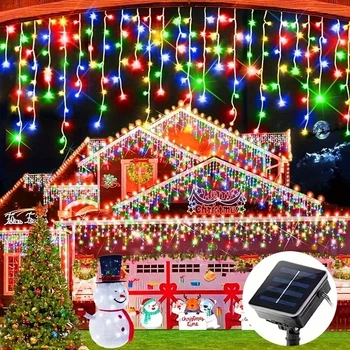 AMill Сонячні Світильники у Формі Бурульки — 162LED Феєричні вогні з 8 режимами для Різдва,
