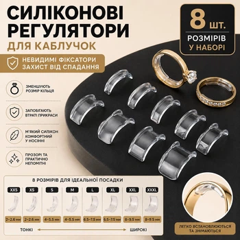 Набір прозорих силіконових регуляторів для каблучок 8 розмірів – невидимі фіксатори, вставки для зменшення розміру кільця, захист від спадання (144333182)