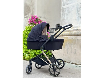 Дитяча універсальна коляска 2в1 Kidwell Velmont / Модульна коляска з люлькою та прогулянковим блоком black/gold