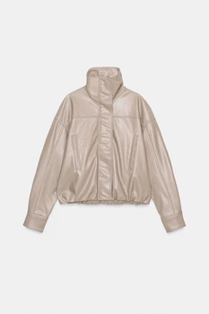 Бомбер з лакованої екошкіри Zara з високою горловиною 4341/819/815 M