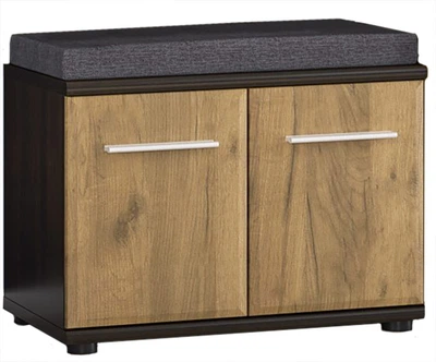 Тумба Mebel Service Трио 2Д 60,2×32×46 см, Венге темный + Дуб крафт золотой, двухдверная тумба с полкой для хранения вещей, компактная тумбочка для спальни, гостиной и прихожей