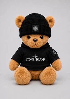 Плюшевый мишка в кофте и шапке Стон Айленд (Stone Island) 50 см Черный