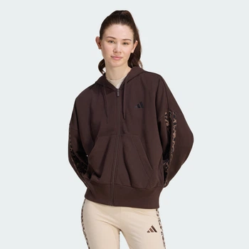 Женская толстовка Seasonal Essentials Animal Print 3-Stripes Full-Zip adidas KV9299 (L) коричневый (4069993189945)