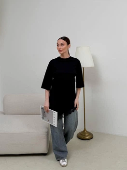 Футболка-туніка в стилі Zara мод СОКР-9075, чорний , 42-46