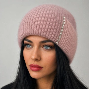 Шапка с ангоры BARS "Двухцветная" One Size пудровая