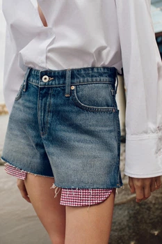 Шорти z1975 mom fit з необробленим краєм Zara 4083/039 M/38 Сині (0408303940738)