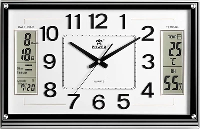 Часы настенные POWER Clock Bawang с календарем и влажностью, 60х39см