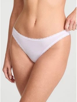 Трусики стринги Cotton Lace-Waist Thong Victoria's Secret белый L