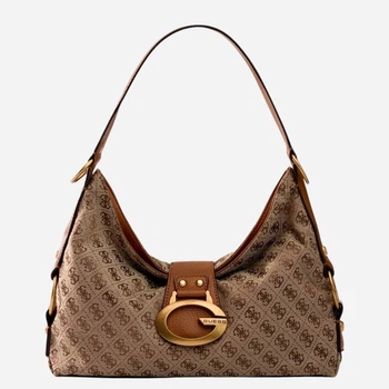 Сумка хобо жіноча тканинна велика Guess HWJJ9308180-LLG Коричнева (800070360375)