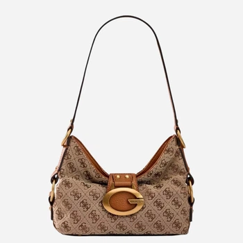 Сумка багет сідло жіноча тканинна середня Guess HWJJ9308720-LLG Коричнева (800070360376)