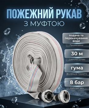 Пожежний напірний рукав BOXER BX804 1 дюйм 30 м 8 бар з муфтами C Storz для мотопомпи водяного насоса та перекачування води