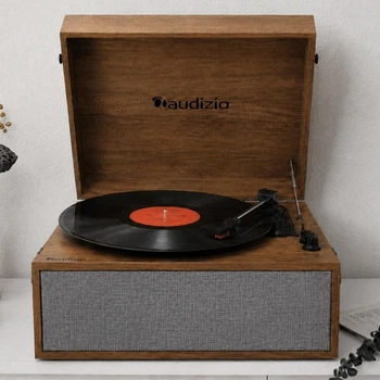 Вініловий програвач Audizio Fremont Wood, Bluetooth IN/OUT, вбудовані динаміки, фонокоректор і підсилювач, ретро програвач платівок у дерев’яному корпусі, музичний центр для дому (6038) - Б/В