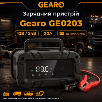 Мощное интеллектуальное зарядное устройство для аккумулятора 12В/24В 20А до 300Ач с восстановлением Gearo GE0203