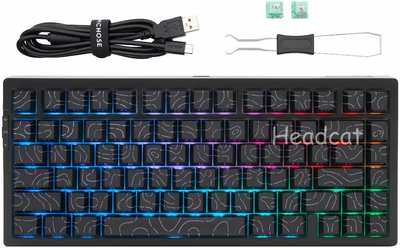 Бездротова ігрова механічна клавітура MCHOSE G75 Pro Black Contour lines 75%, Hot-Swap, RGB, 2.4GHz/Bluetooth/USB