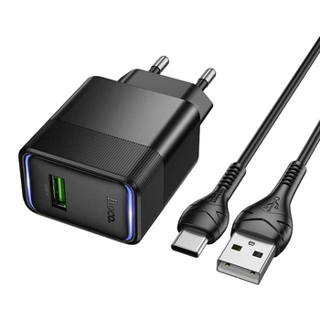 Адаптер мережевий HOCO Lounge single-port multi-protocol charger Type-C cable set CS111A |1USB, 22.5W/3A, QC|