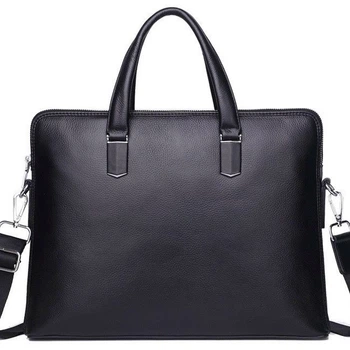 Кожаная мужская деловая сумка-портфель портфель для ноутбука черный Tiding Bag 64028 37 см