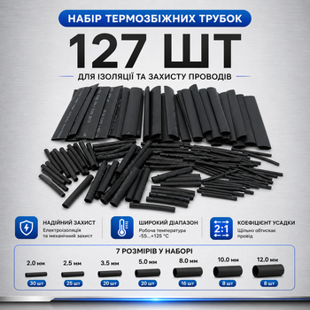 Набор черных термоусадочных трубок, 127шт SILVER S11371