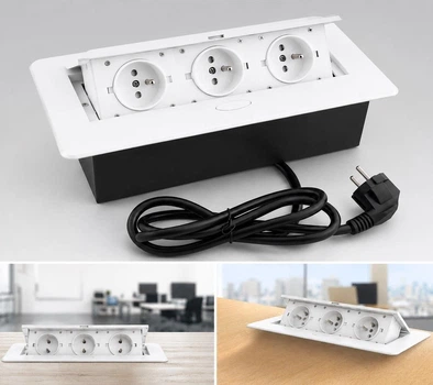 Врезная выдвижная розетка удлинитель в столешницу 220V кабель 130 см. Скрытый монтаж