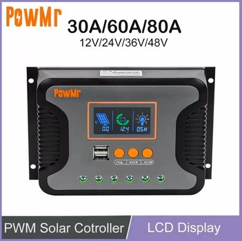 Контроллер заряда солнечных панелей PowMr Pstar-60A 60A, 12/24/36/48V, PWM, LCD, 2×USB