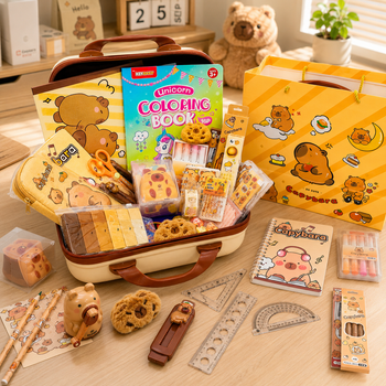 Дитячий подарунковий набір канцелярії Rilakkuma на 55 предметів «Капібара» 55 в 1 Бежевий
