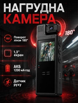 Нагрудная боди-камера с дисплеем 1,3 дюйма Wi-Fi LED подсветкой и аккумулятором 1200 мАч для экстренных ситуаций