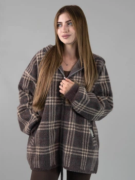 Жіноча кофта з альпаки коричнева в клітинку з капюшоном one size (2631275)