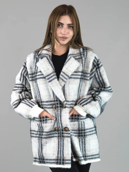 Женский пиджак из альпаки серо-бежевый в клетку one size (2631270)