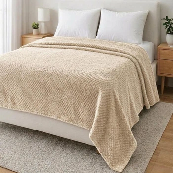 Плед м’який на диван і ліжко Cozy Touch LUX 200х230см (Євро), теплий фактурний плед-покривало Капучино
