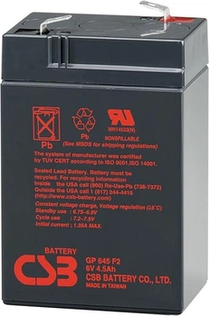 Аккумуляторная батарея CSB 6V 4.5Ah (GP645)
