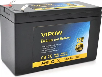 Аккумуляторная батарея литиевая Vipow 12 V 10A с элементами Li-ion 18650 со встроенной BMS платой (3S5P) (VP-12100LI)