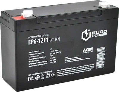 Аккумуляторная батарея EUROPOWER AGM 6V-12Ah (EP6-12F1)