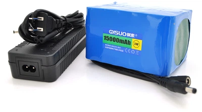 Акумуляторна батарея літієва QiSuo 24V 15A з елементами Li-ion 18650 + зарядний пристрій 25.2V3A DC5.5x2.1 (YT26017)