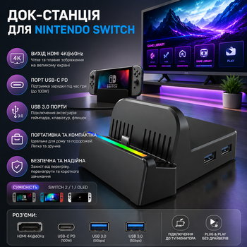 Док-станция для Switch TV для Nintendo Switch 2/1/OLED, портативная док-станция для Switch 2, дорожная база, HDMI 4K@60Hz