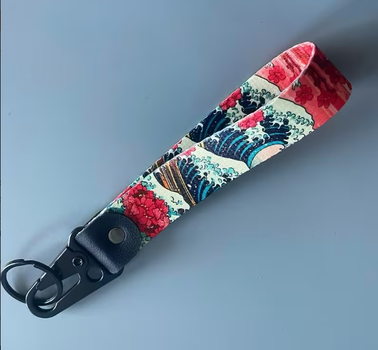Брелок JDM Great Wave Sakura для ключей с карабином, двусторонний принт, 19×2.5 см