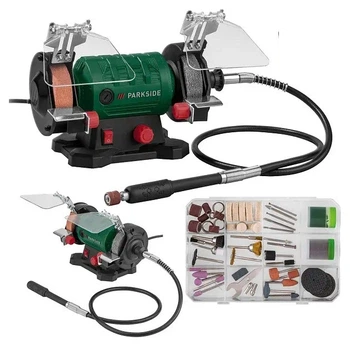 Точильный шлифовальный станок Parkside PDFW 120 B3 3 в 1, 120 Вт, с гибким валом, 103 аксессуара в футляре.