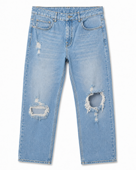 Женские джинсы ASOS DESIGN голубые прямого кроя с рваными коленями W32 L30, размер L - Уценка