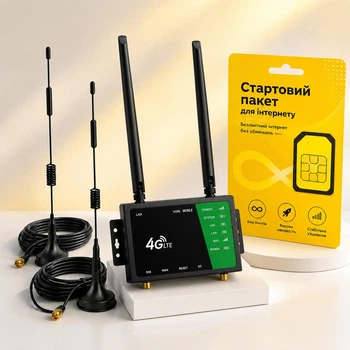 4G роутер 210B-E с LAN-портом, усиленным Wi-Fi сигналом и двумя 4G антеннами + симкарта Lifecell