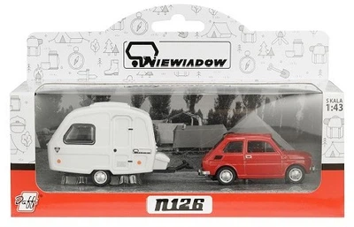 Model kolekcjonerski Daffi Fiat 126p + Przyczepa Kempingowa Niewiadow 1:43 K-609 16092 Czerwony (5905422116092)